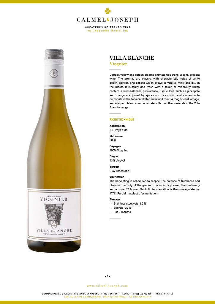 Calmel & Joseph Villa Blanche Viognier 2024 – Platinum Wines
