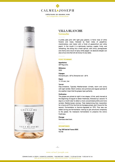 Calmel Joseph Villa Blanche Grenache 2024