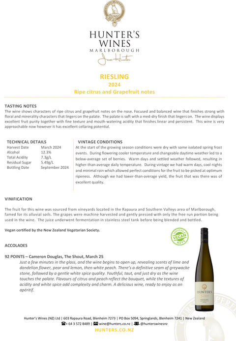 Hunter's Riesling 2024
