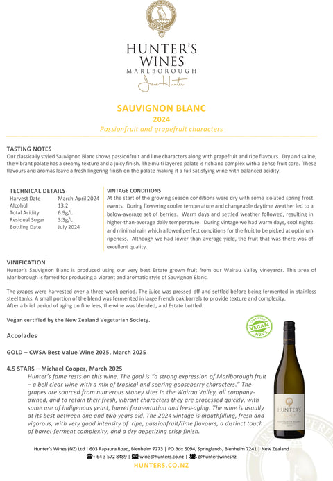 Hunter's Sauvignon Blanc 2024