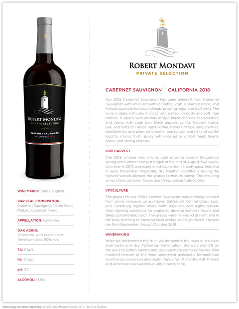 Robert Mondavi Winery Private Selection Cabernet Sauvignon 2018