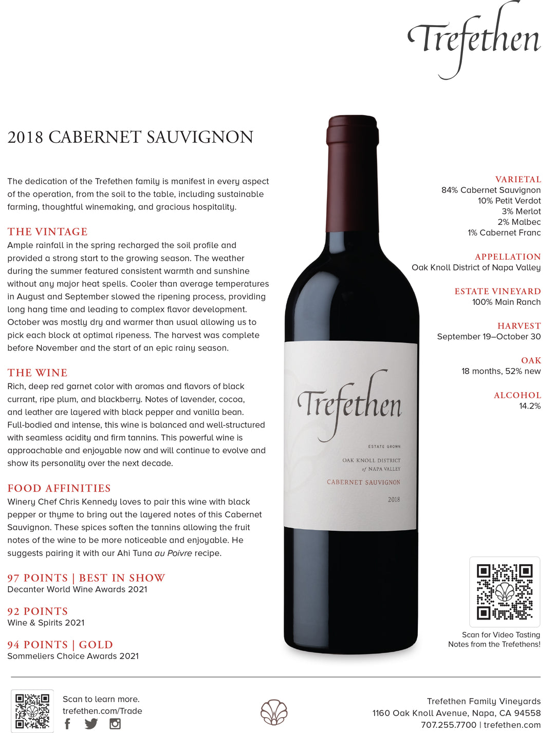 Trefethen Family Vineyards Estate Grown Cabernet Sauvignon 2019