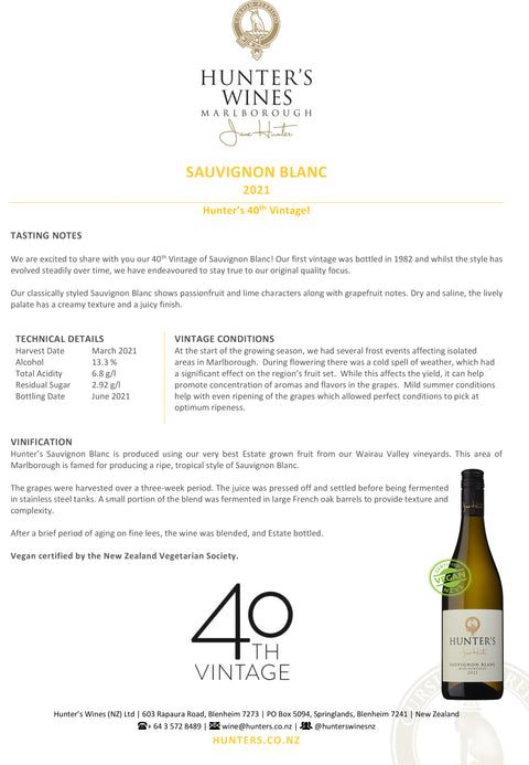 Hunter's Sauvignon Blanc 2022