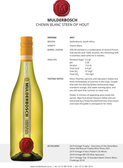 Mulderbosch Chenin Blanc Steen op Hout 2021