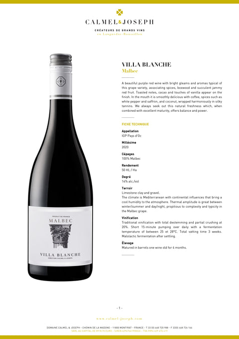 Calmel Joseph Villa Blanche Malbec 2020